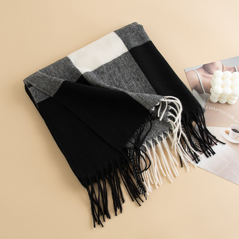 Šal s blok uzorkom u bojama, imitacija kašmira, zimski korejski stil, veličina 70 × 180 cm