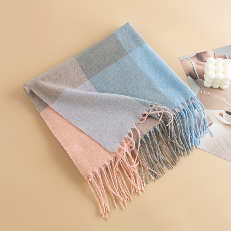 Šal s blok uzorkom u bojama, imitacija kašmira, zimski korejski stil, veličina 70 × 180 cm