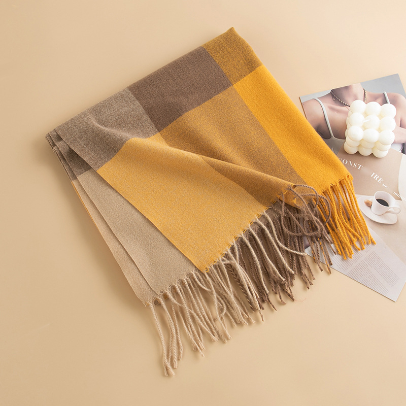 Šal s blok uzorkom u bojama, imitacija kašmira, zimski korejski stil, veličina 70 × 180 cm