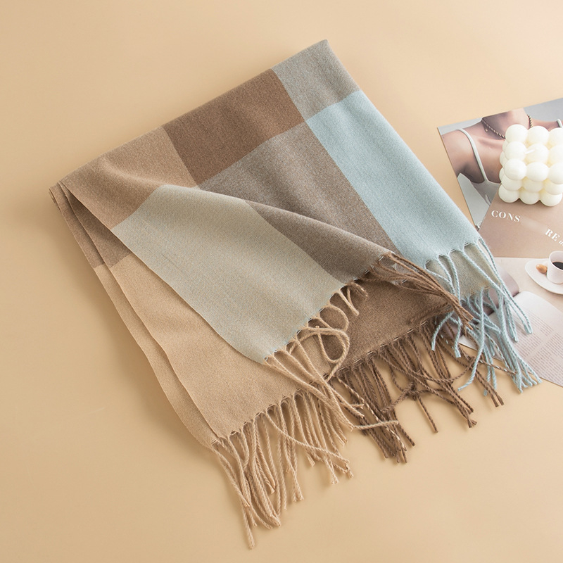 Šal s blok uzorkom u bojama, imitacija kašmira, zimski korejski stil, veličina 70 × 180 cm