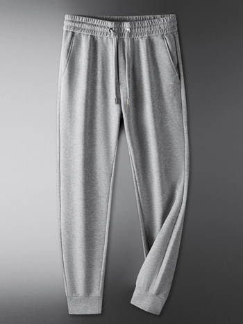 Muške sportske hlače s kožnim patchom na stražnjem džepu, Space Cotton, jesen-zima, uski kroj, bijela, casual