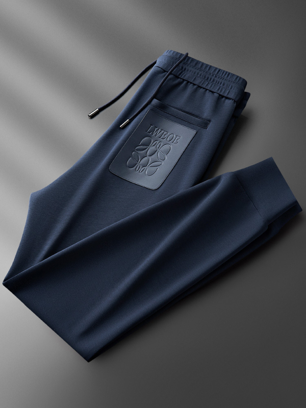 Muške sportske hlače s kožnim patchom na stražnjem džepu, Space Cotton, jesen-zima, uski kroj, bijela, casual
