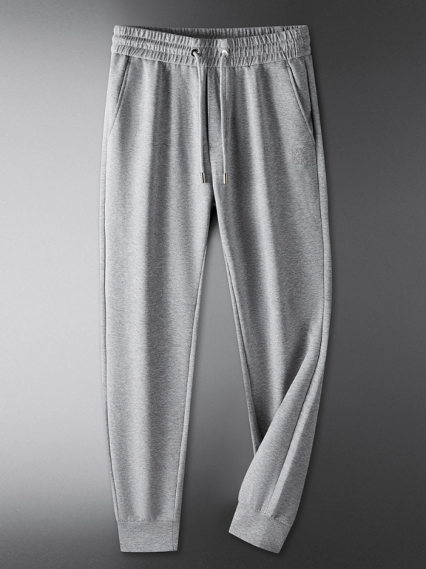 Muške sportske hlače s kožnim patchom na stražnjem džepu, Space Cotton, jesen-zima, uski kroj, bijela, casual