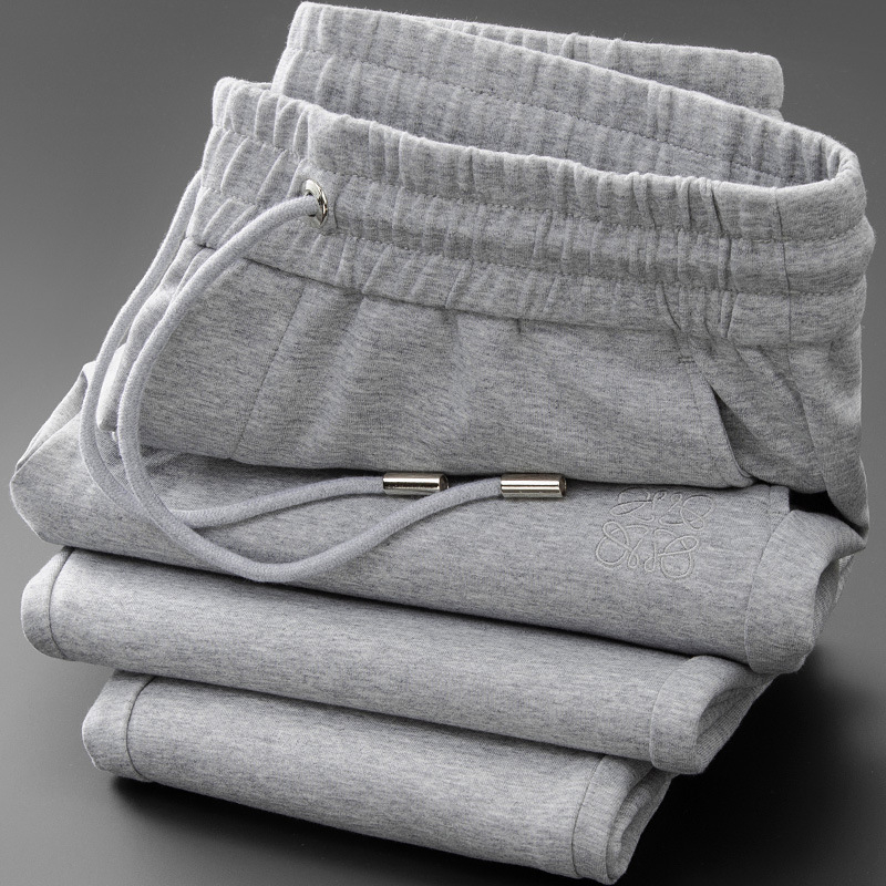 Muške sportske hlače s kožnim patchom na stražnjem džepu, Space Cotton, jesen-zima, uski kroj, bijela, casual