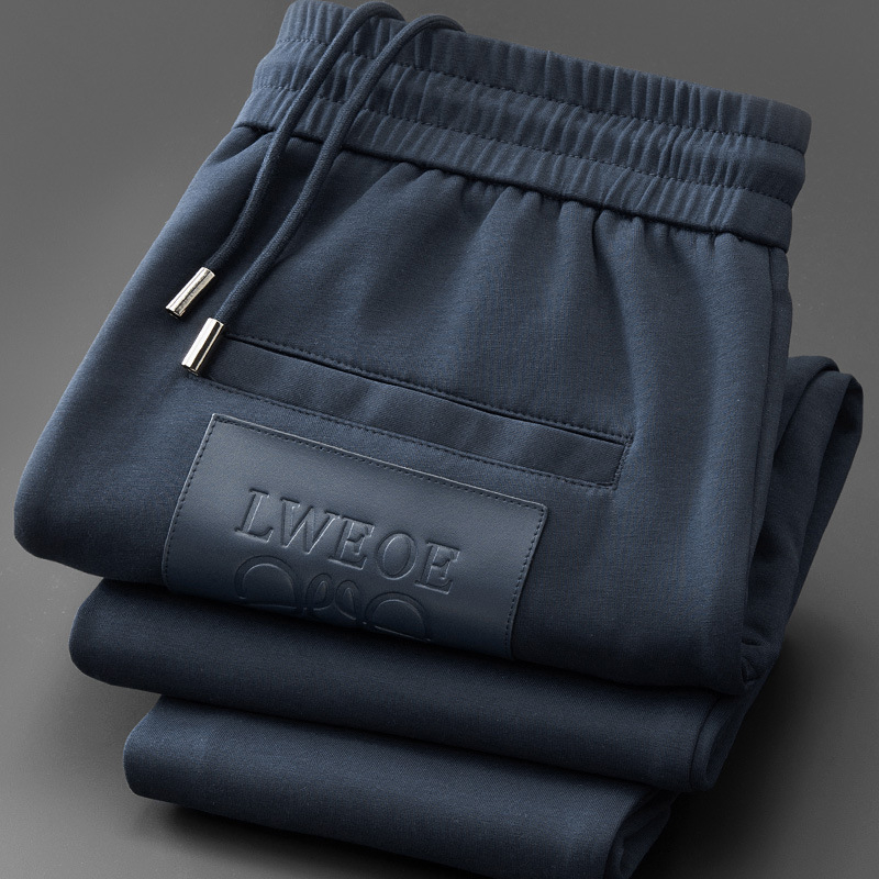 Muške sportske hlače s kožnim patchom na stražnjem džepu, Space Cotton, jesen-zima, uski kroj, bijela, casual