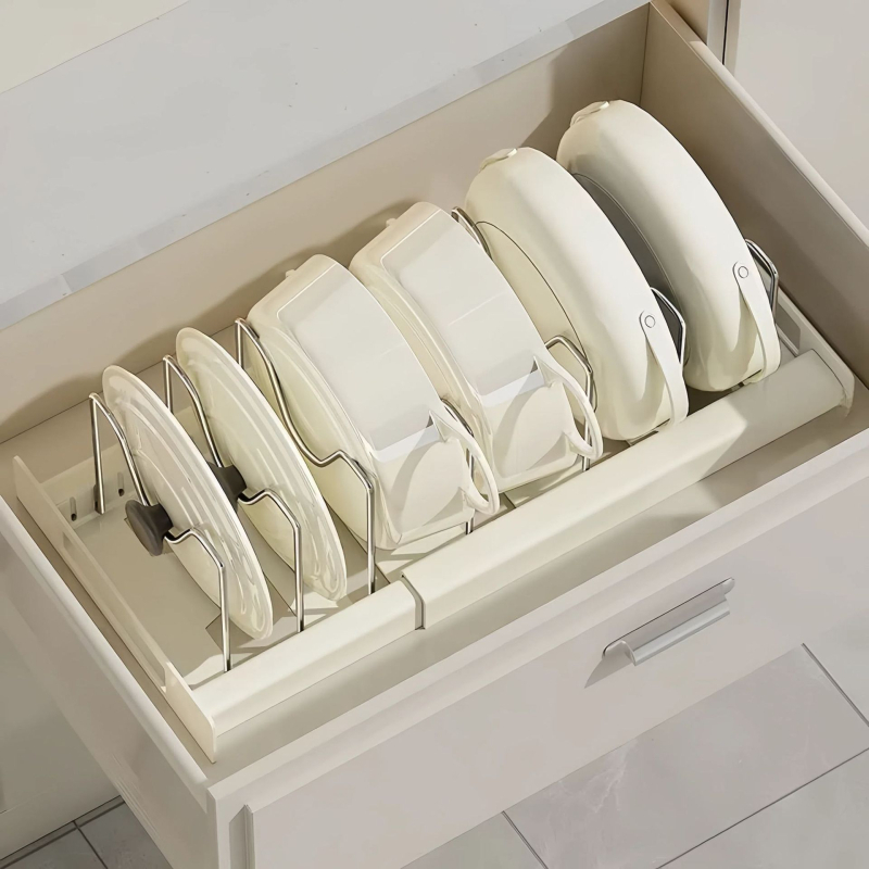 Teleskopski držač za lonce i posuđe za kuhinju — višenamjenski organizator poklopaca i tanjura na radnoj ploči
