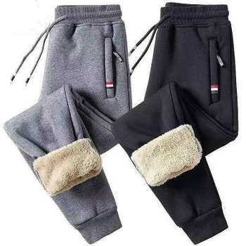 Férfi téli casual nadrág fleece béléssel, kopásálló, koreai stílus, karcsú szabás