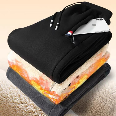 Férfi téli casual nadrág fleece béléssel, kopásálló, koreai stílus, karcsú szabás