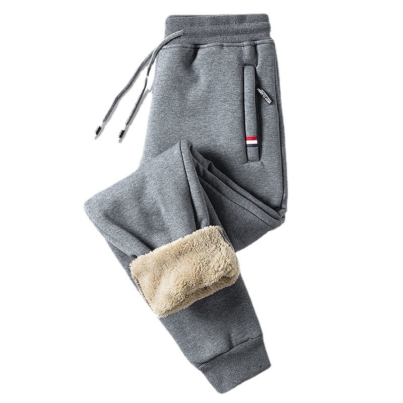 Férfi téli casual nadrág fleece béléssel, kopásálló, koreai stílus, karcsú szabás