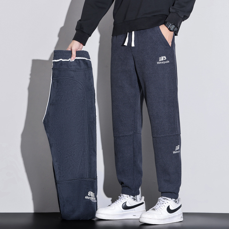 Férfi kötött, velúr béléses casual sportnadrág, koreai stílusban, mindennapi viselet