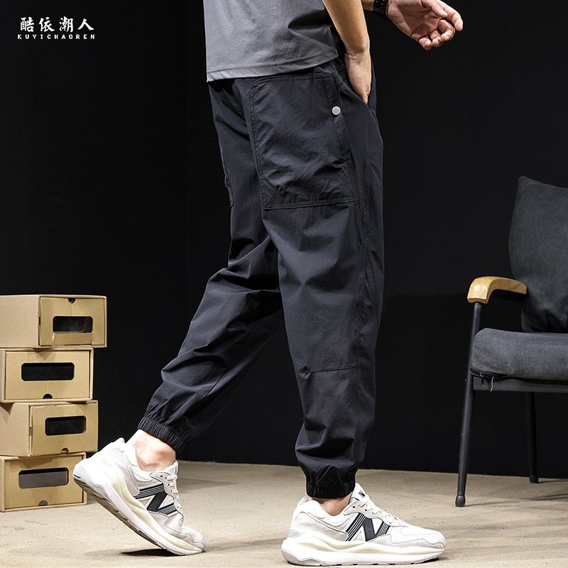Muške casual hlače od Ice Silk s brzým sušením, ležerno krojena haremska verzija jogger, tanki materijal, srednji pojas, plus veličina, proljeće 2025
