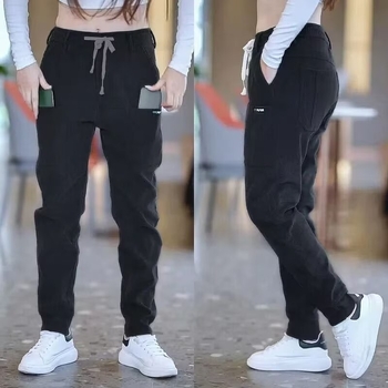 Muške casual hlače od korduroja s fleece podstavom, opuštenog kroja, šest džepova, duge, za jesen-zimu
