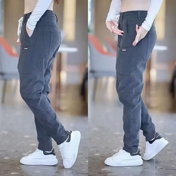 Muške casual hlače od korduroja s fleece podstavom, opuštenog kroja, šest džepova, duge, za jesen-zimu