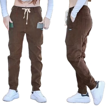 Muške casual hlače od korduroja s fleece podstavom, opuštenog kroja, šest džepova, duge, za jesen-zimu