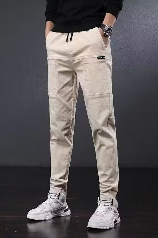Muške casual hlače od korduroja s fleece podstavom, opuštenog kroja, šest džepova, duge, za jesen-zimu