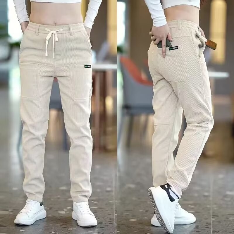Muške casual hlače od korduroja s fleece podstavom, opuštenog kroja, šest džepova, duge, za jesen-zimu
