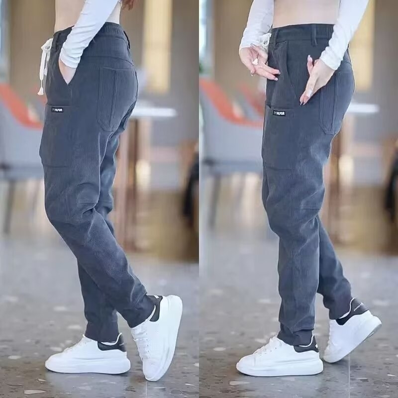 Muške casual hlače od korduroja s fleece podstavom, opuštenog kroja, šest džepova, duge, za jesen-zimu