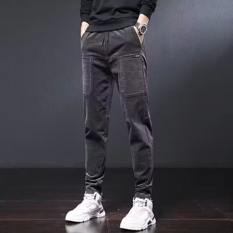 Muške casual hlače od korduroja s fleece podstavom, opuštenog kroja, šest džepova, duge, za jesen-zimu