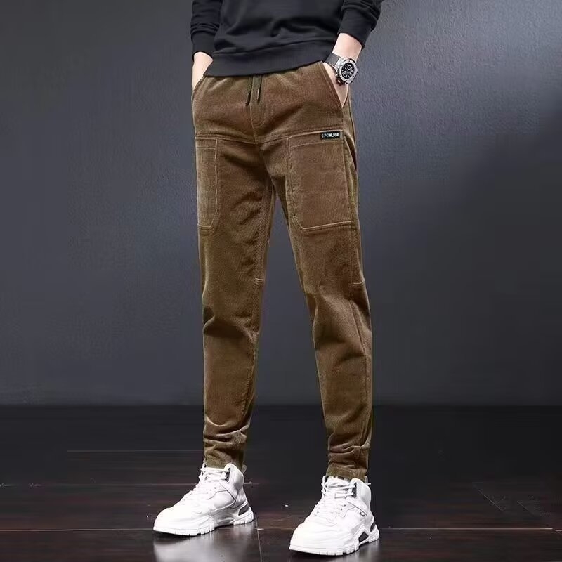 Muške casual hlače od korduroja s fleece podstavom, opuštenog kroja, šest džepova, duge, za jesen-zimu
