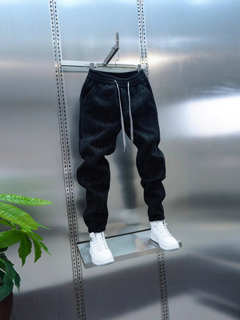 Muške sportske hlače s fleece materijalom za jesen-zimu, opuštenog kroja, vertikalne pruge, jogger stil, za svakodnevno nošenje