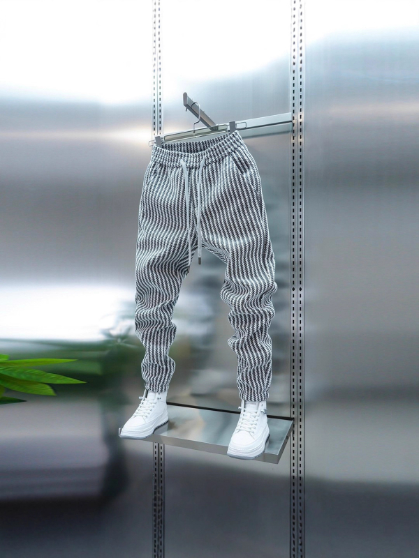 Muške sportske hlače s fleece materijalom za jesen-zimu, opuštenog kroja, vertikalne pruge, jogger stil, za svakodnevno nošenje