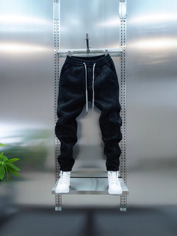 Muške sportske hlače s fleece materijalom za jesen-zimu, opuštenog kroja, vertikalne pruge, jogger stil, za svakodnevno nošenje