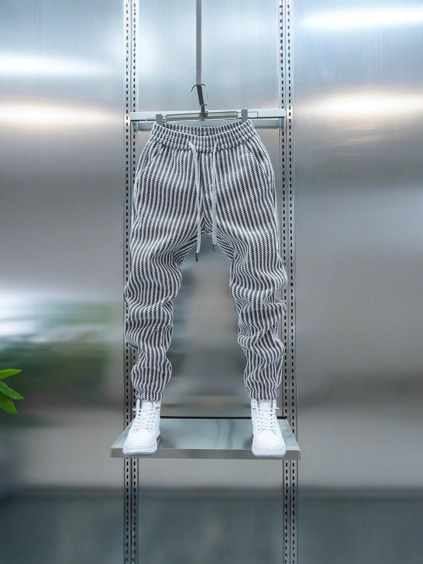Muške sportske hlače s fleece materijalom za jesen-zimu, opuštenog kroja, vertikalne pruge, jogger stil, za svakodnevno nošenje