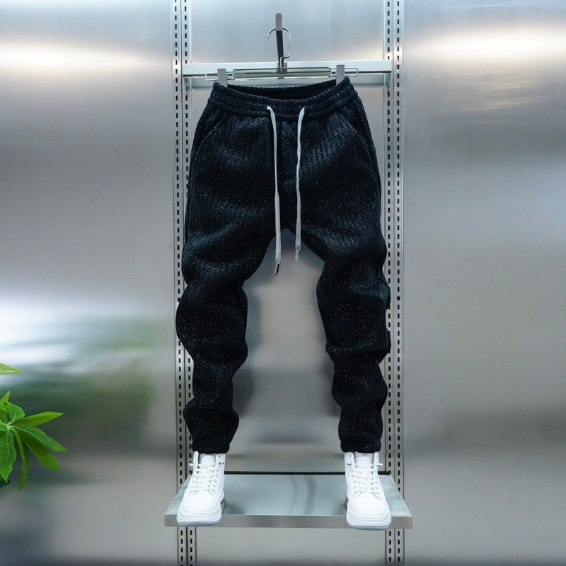 Muške sportske hlače s fleece materijalom za jesen-zimu, opuštenog kroja, vertikalne pruge, jogger stil, za svakodnevno nošenje