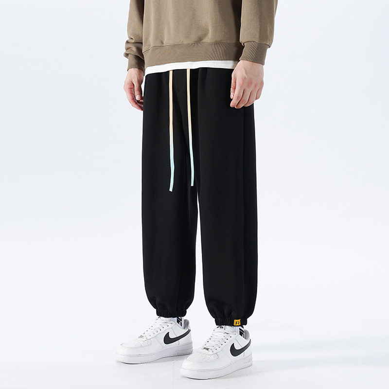 Muške casual sportske hlače od 100% pamuka, teški materijal 300 g, šav s rubom, proljeće, japanski stil, udoban slobodan kroj s manžetama na gležnjevima, duljina do gležnja