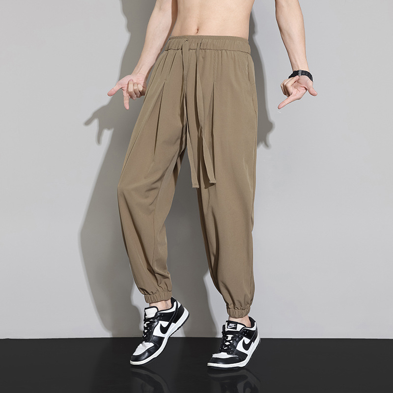 M-8XL Muške Ice Silk hlače, lagane ljetne cropped hlače sa vezicom, japanski streetwear stil