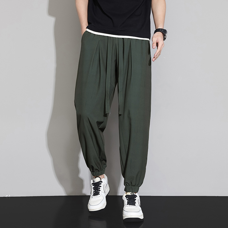 M-8XL Muške Ice Silk hlače, lagane ljetne cropped hlače sa vezicom, japanski streetwear stil