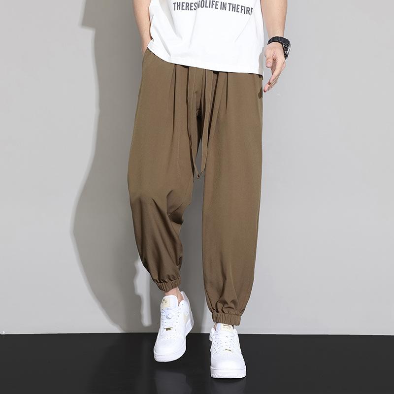 M-8XL Muške Ice Silk hlače, lagane ljetne cropped hlače sa vezicom, japanski streetwear stil
