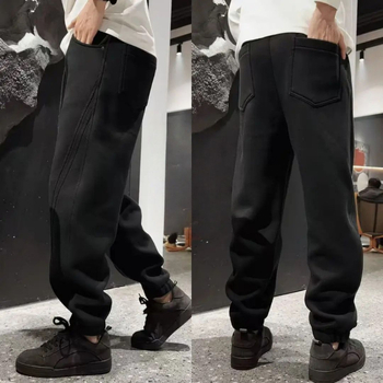 Téli férfi casual nadrág 3D-s szabással és patchworkkal, laza szabás, fleece béléssel, középmagas derekú, egyenes szár