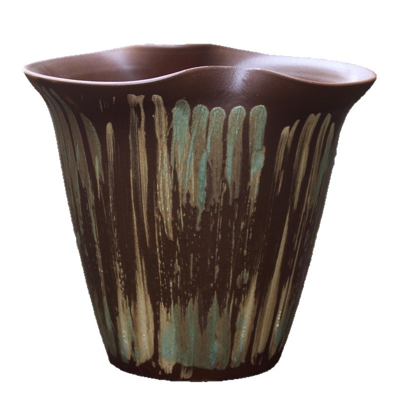 Ghiveci de flori handmade, cu formă creativă, gură largă, din ceramică rustică, pentru birou sau balcon