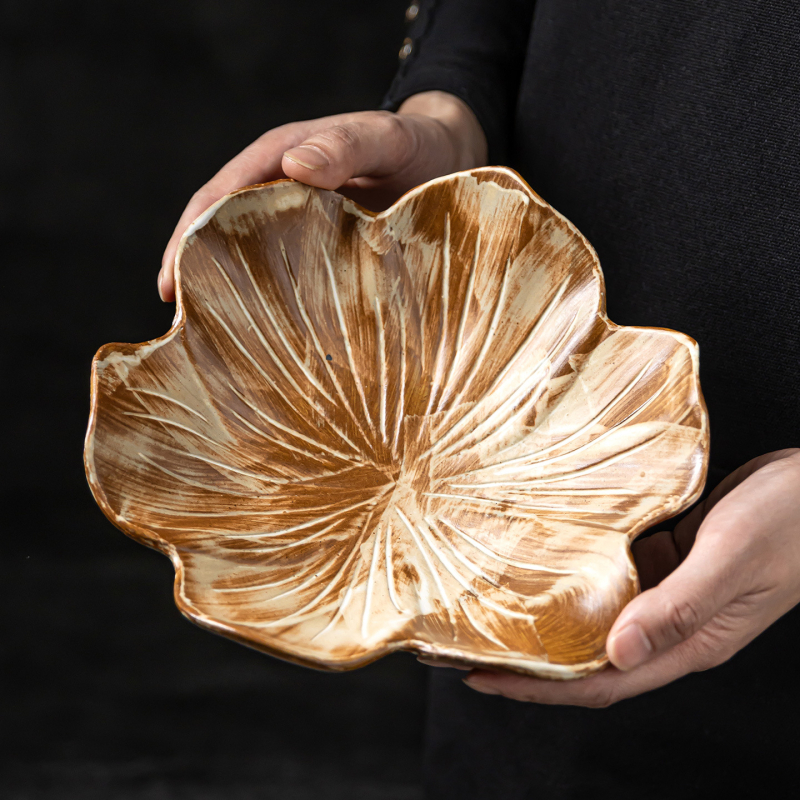 Japanski stil rustikalna keramička zdjela u obliku lotosa, za salate i voće, promjer 20 cm, glazirana keramika