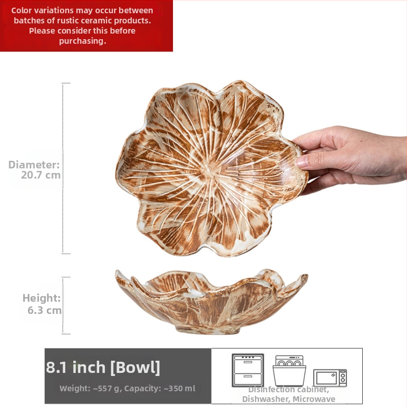Japanski stil rustikalna keramička zdjela u obliku lotosa, za salate i voće, promjer 20 cm, glazirana keramika