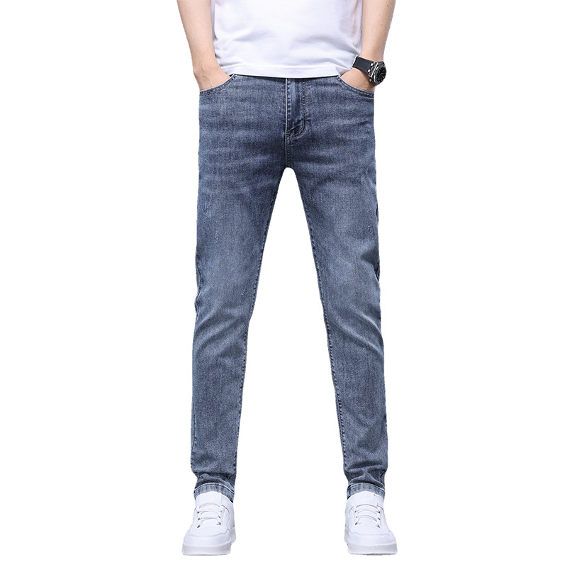 Muške traperice visokokvalitetnog ispranog denima, slim straight kroj, srednja talija, zatvarač, casual, s više džepova
