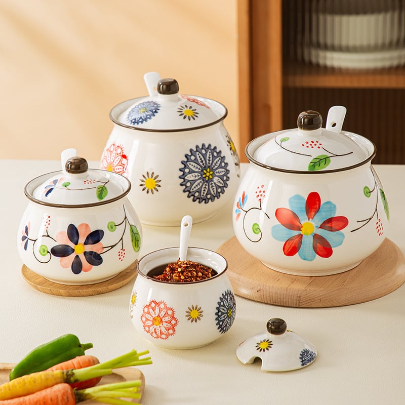 Keramički set posuda za začine u japanskom stilu – posuda za sol, posuda za čili ulje i posuda za svinjski loj