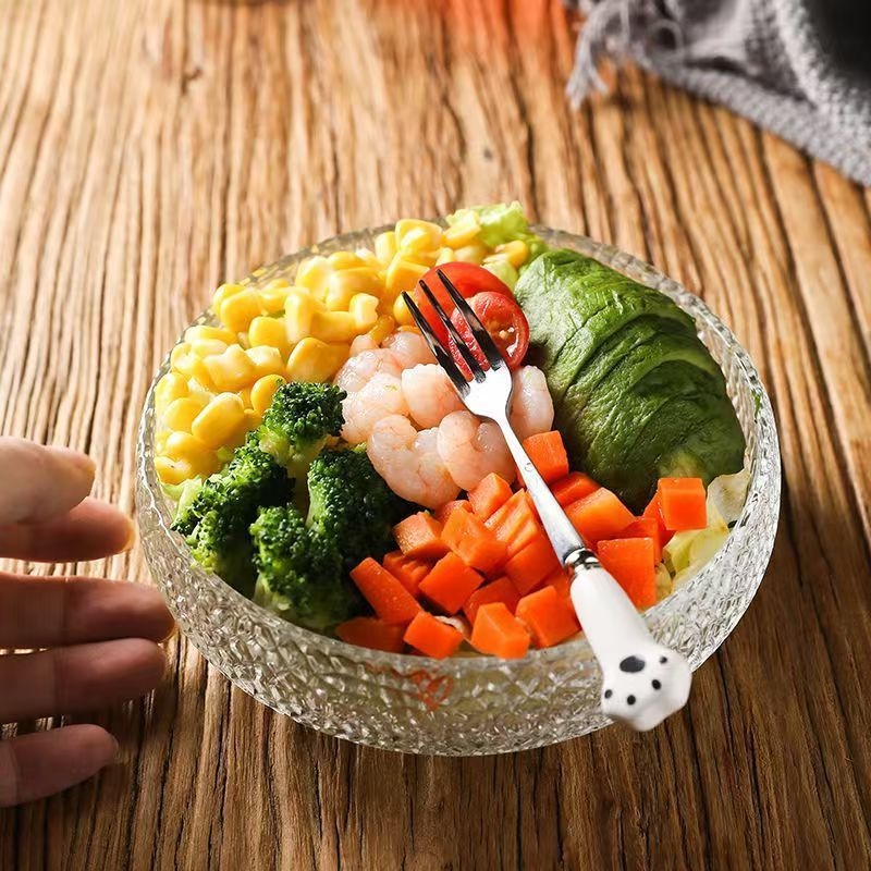 Japanski stil staklena zdjela sa zlatnim obrubom, prozirna posuda za voće, moderna zdjela za salate i povrće, kućanski posuđe, kreativna zdjela za hladna jela i ramen