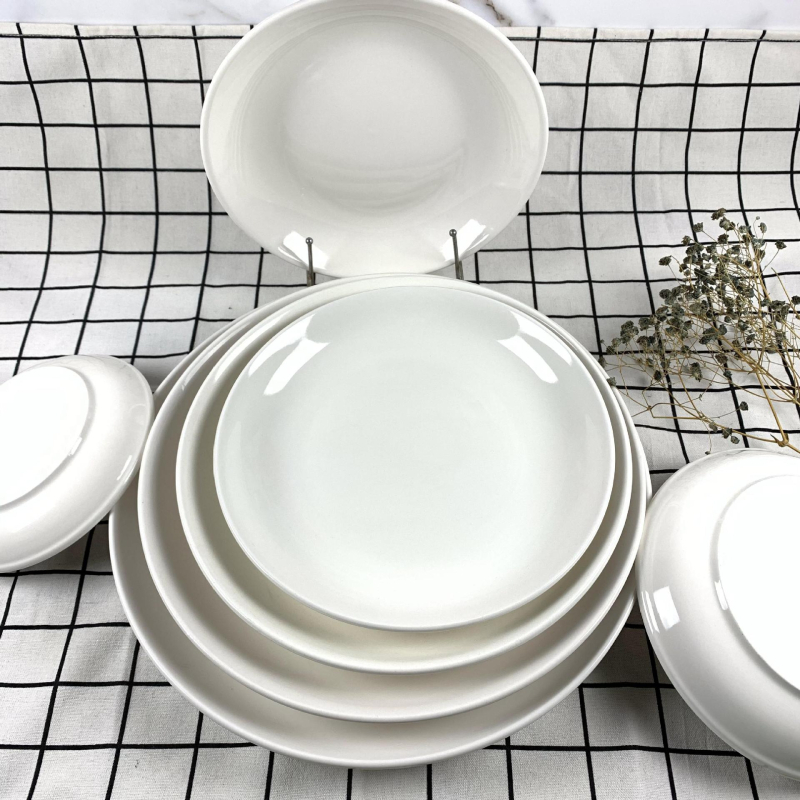 Bijeli porcelanski tanjur za voće, 6 inča; duboki tanjur 18 inča za restoran