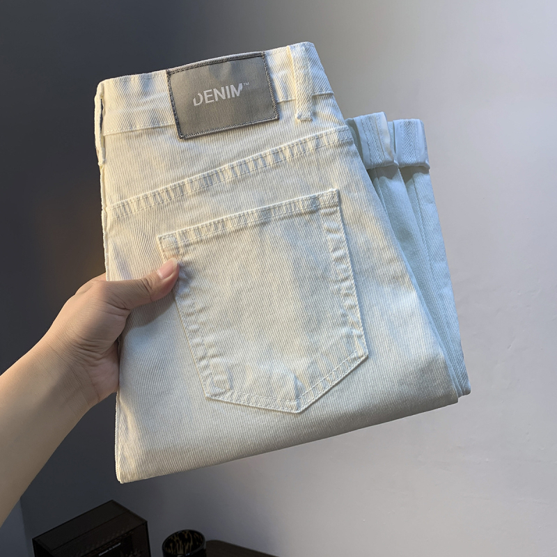 Muške casual traperice od denima, jesenja kolekcija, slim-fit uz lagano opuštenu ravnu nogavicu, bež boja, osnovni stil, vrhunska kvaliteta