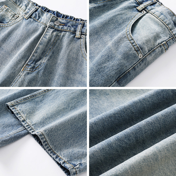 Férfi denim farmernadrág fleece-béléssel és bambusz mintázattal, lazán szabott, őszi-téli