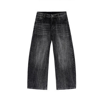 Férfi denim farmernadrág fleece-béléssel és bambusz mintázattal, lazán szabott, őszi-téli