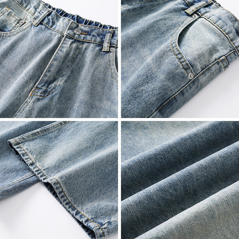 Férfi denim farmernadrág fleece-béléssel és bambusz mintázattal, lazán szabott, őszi-téli