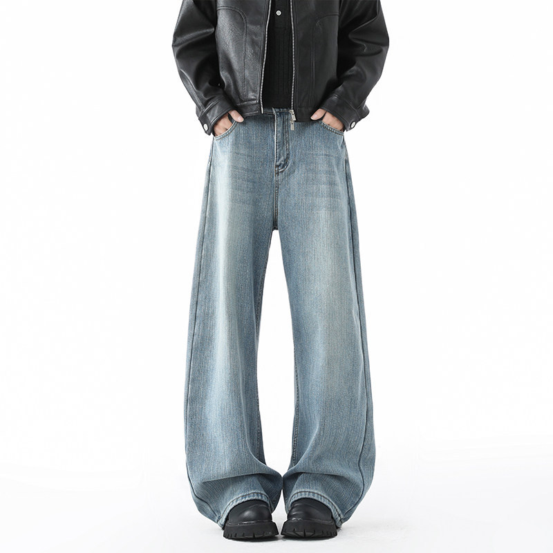 Férfi denim farmernadrág fleece-béléssel és bambusz mintázattal, lazán szabott, őszi-téli