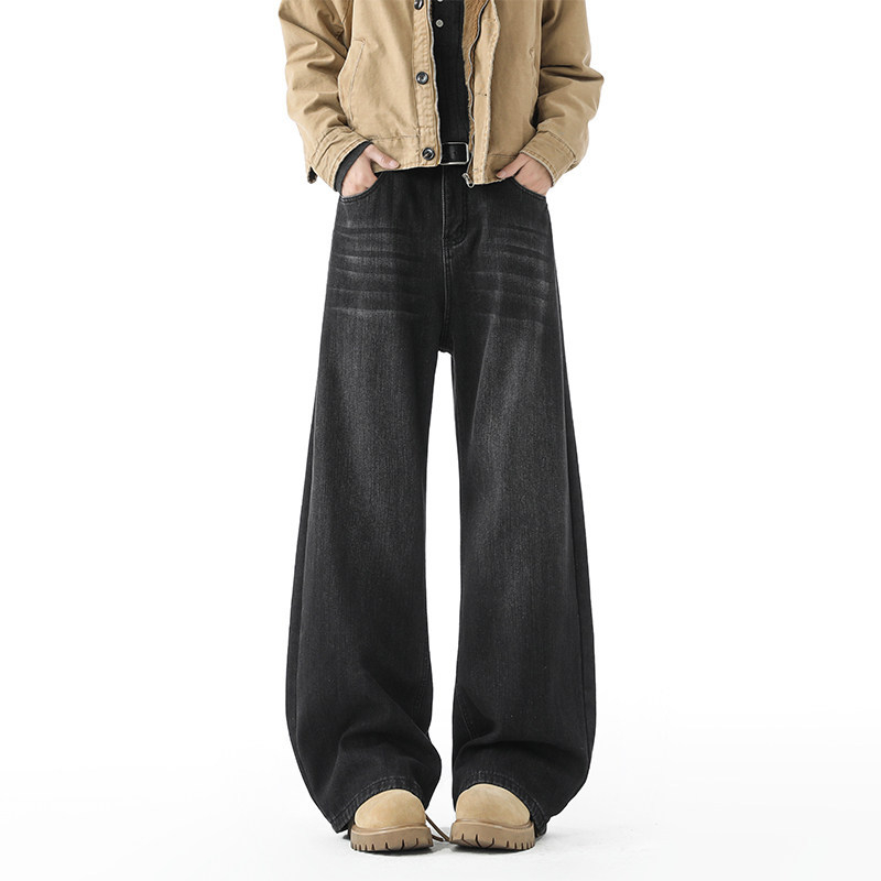 Férfi denim farmernadrág fleece-béléssel és bambusz mintázattal, lazán szabott, őszi-téli