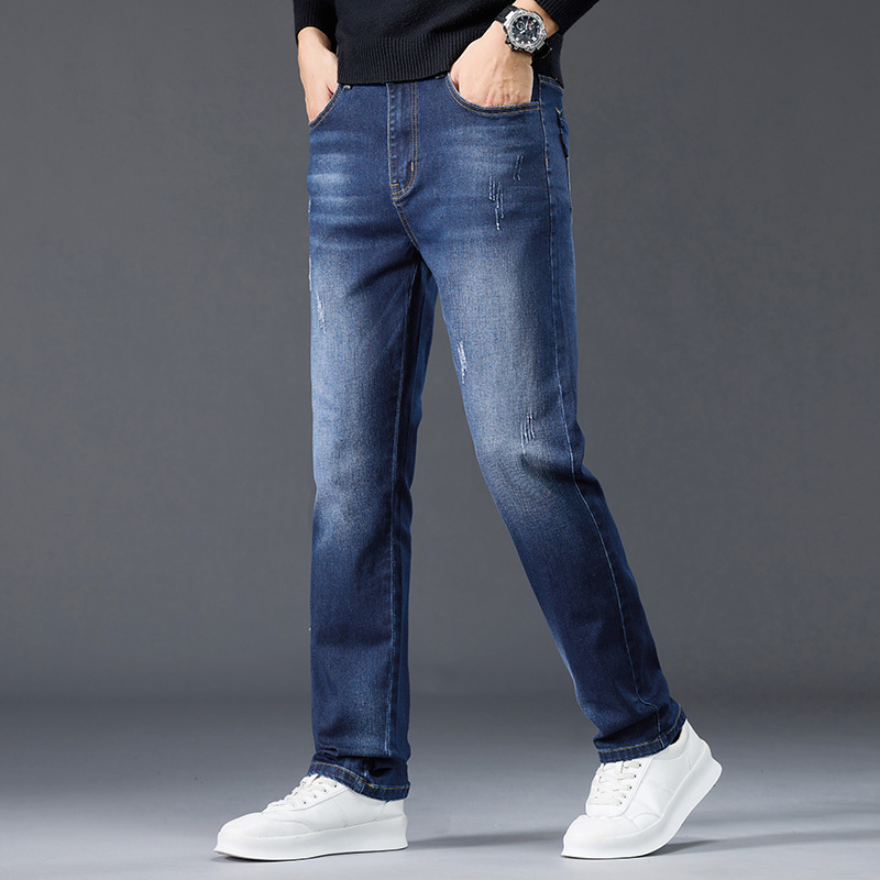 Férfi farmernadrág fleece belsővel, laza szabású, egyenes szárú, őszi–téli 2025, sokoldalú casual denim