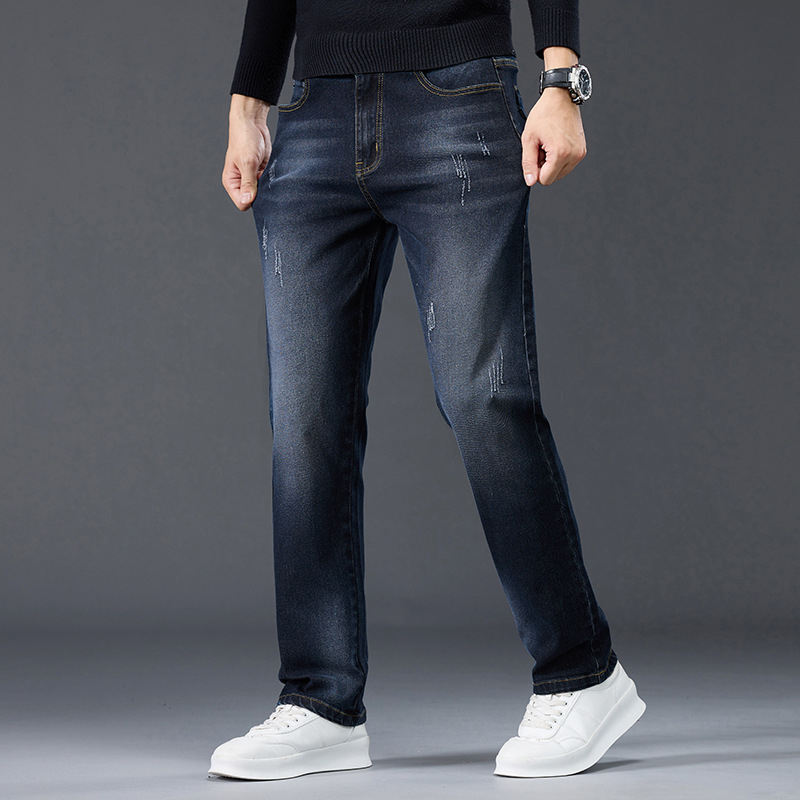 Férfi farmernadrág fleece belsővel, laza szabású, egyenes szárú, őszi–téli 2025, sokoldalú casual denim
