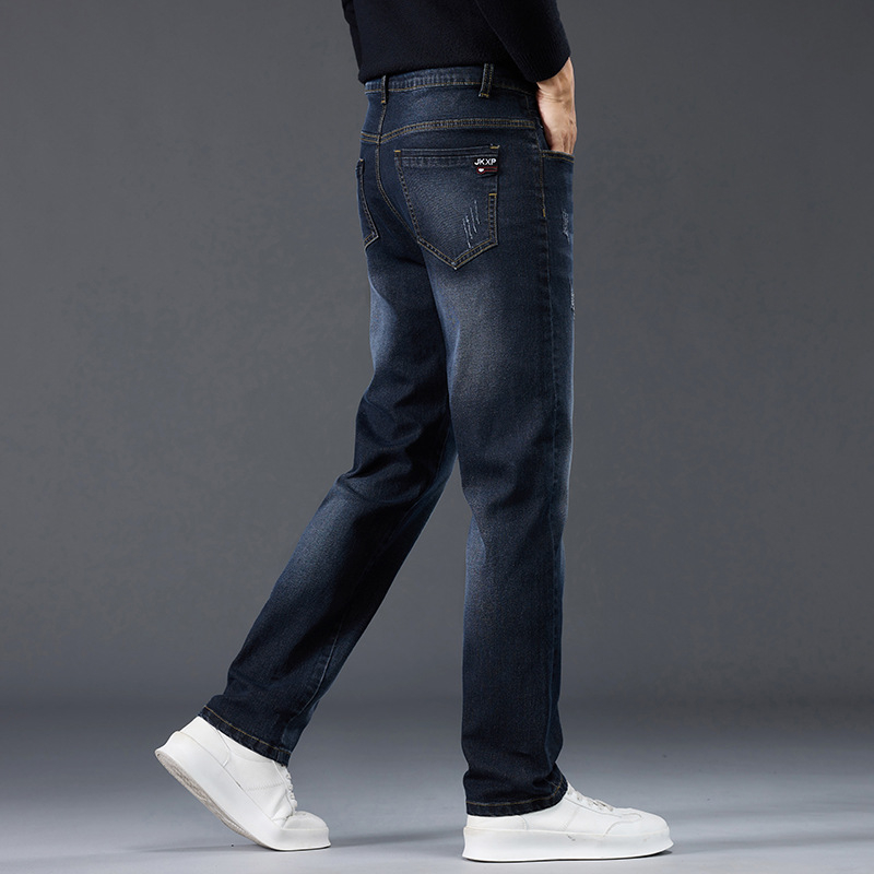 Férfi farmernadrág fleece belsővel, laza szabású, egyenes szárú, őszi–téli 2025, sokoldalú casual denim