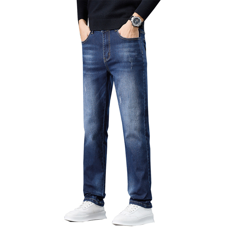 Férfi farmernadrág fleece belsővel, laza szabású, egyenes szárú, őszi–téli 2025, sokoldalú casual denim